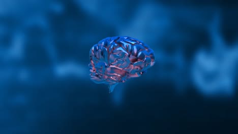 animation of a human brain moving on blue background