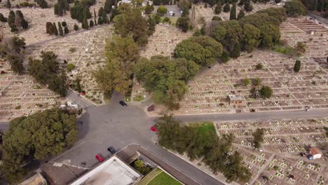 aerial flyover parking area of la chacarita cemetery in buenos aires during daytime