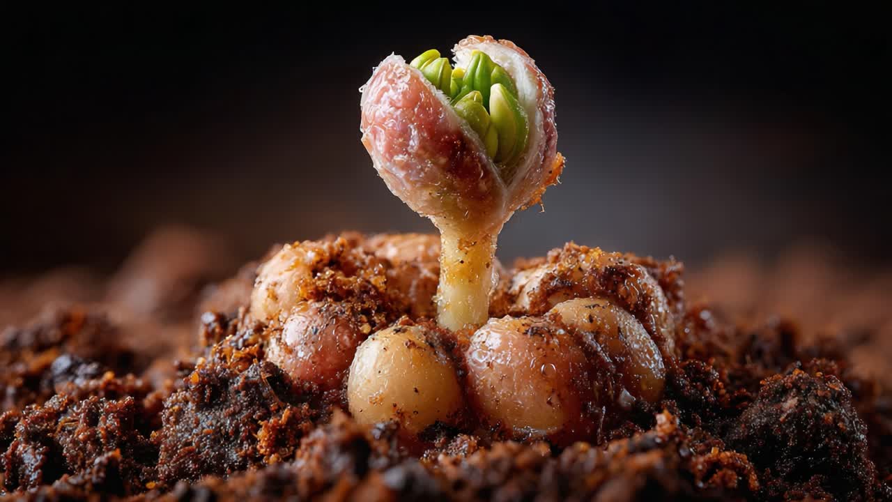 A Close-Up View of a Delicate Seedling Emerging from Rich Soil, Showcasing the Beauty of Nature's Growth Process in Stunning Detail and Texture