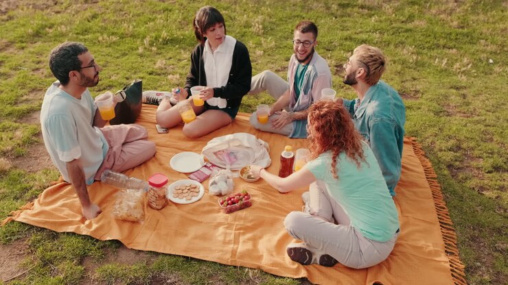amigos disfrutando de un picnic en el parque