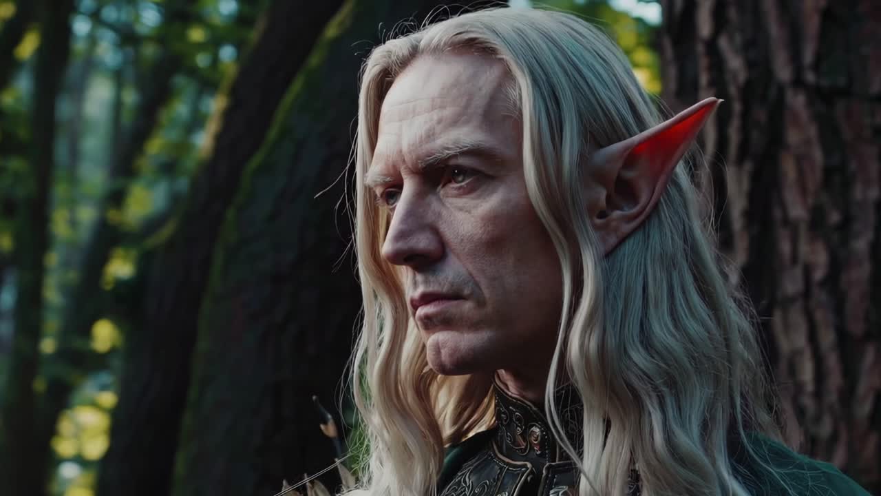 un elfo maduro en un bosque