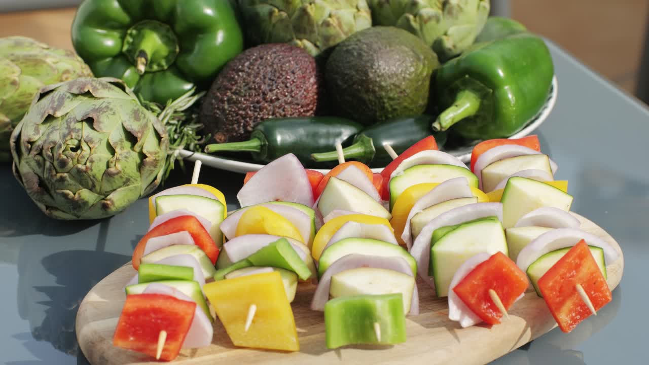 Colorful Vegetable Skewers Ready for Grilling
