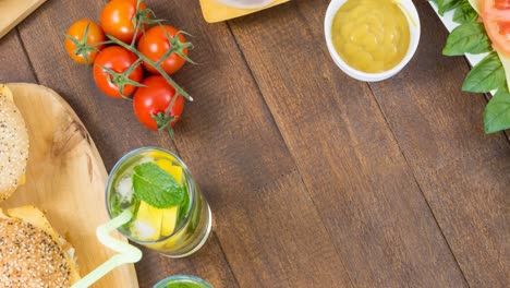 animation of drinks and sandwiches on countertop in kitchen