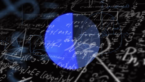 animación de ecuaciones matemáticas y procesamiento de datos estadísticos contra un fondo negro.