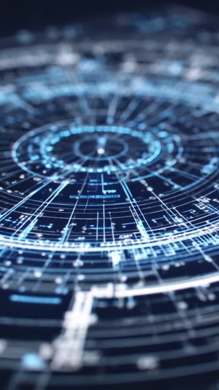 Progetto digitale complesso con design circolare e linee interconnesse che rappresentano concetti di tecnologia avanzata e visualizzazione dei dati