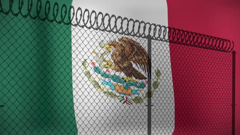 mexican flag behind barbed wire fence, security and border control animation