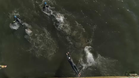 Aerial-view-of-swimmers-in-the-water-in-competition