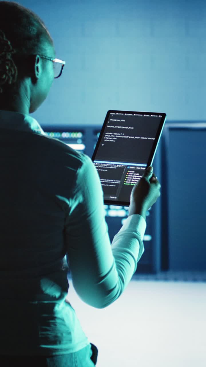 Vertical video Engineer coding in data center