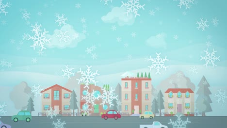 snowing in town at night[loop]