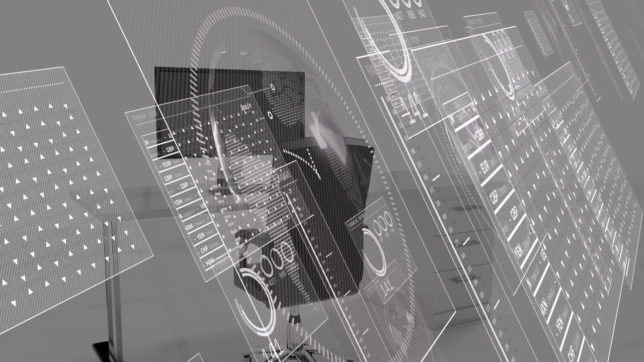 animación del procesamiento de datos financieros en la oficina