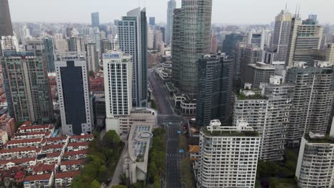 urban shanghai city skyline with no people during covid lockdown, aerial