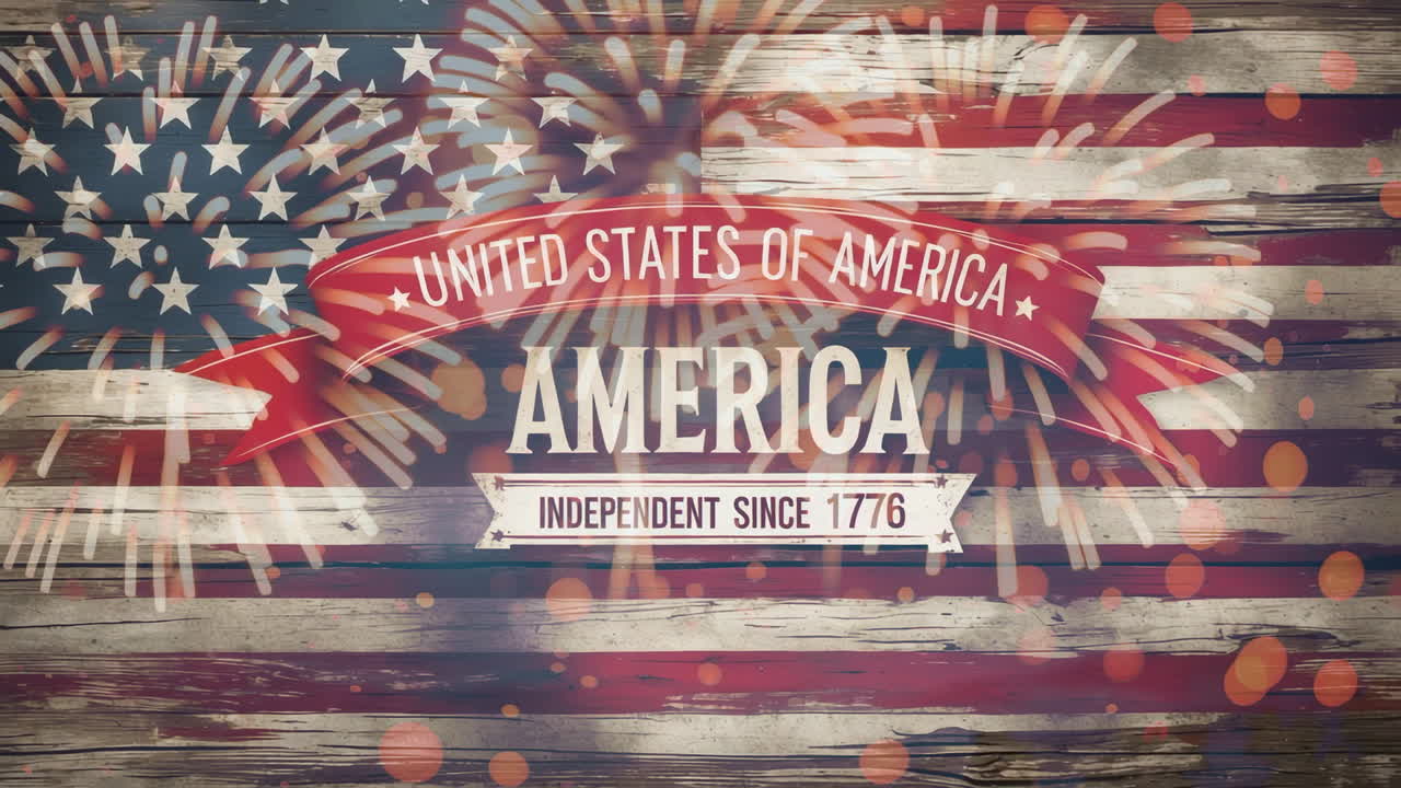 American Independence Day Background with Flag and Fireworks