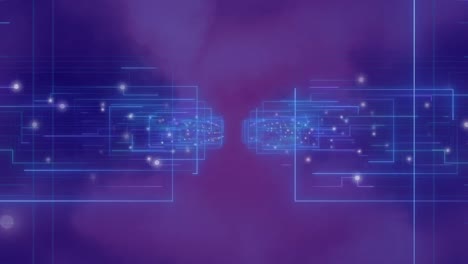 Animation-of-glowing-connections-and-data-processing-over-purple-background