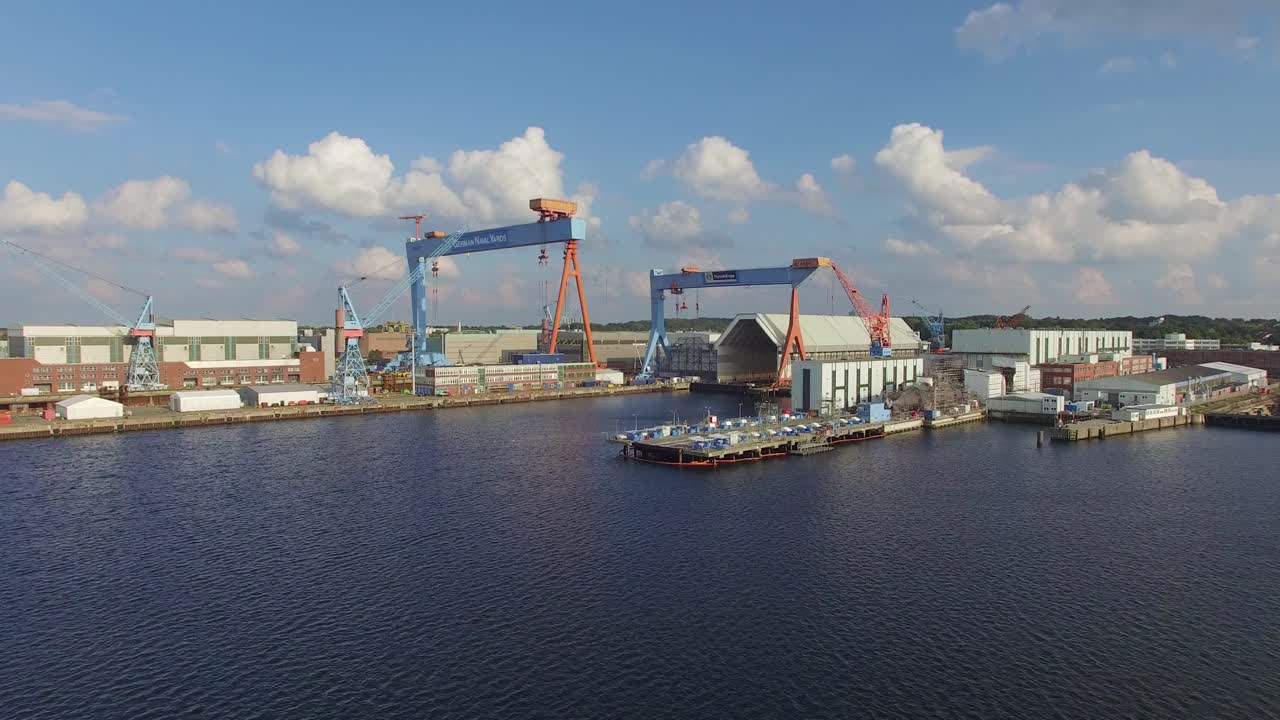 Aerial view of Kiel Harbor in Germany. Hamburg harbor, drone shot of harbor. harbor north of Germany