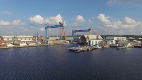 aerial view of kiel harbor in germany. hamburg harbor, drone shot of harbor. harbor north of germany