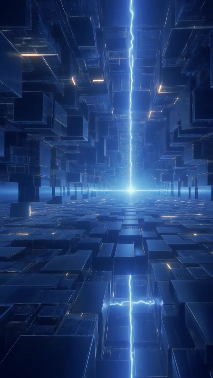 Abstract Digital Tunnel with Glowing Blue Energy Beam