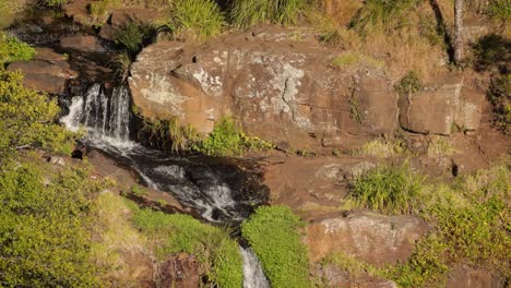 Close-view-of-top-of-Morans-Falls-in-afternoon-light,-Lamington-National-Park,-Scenic-Rim,-Queensland,-Australia