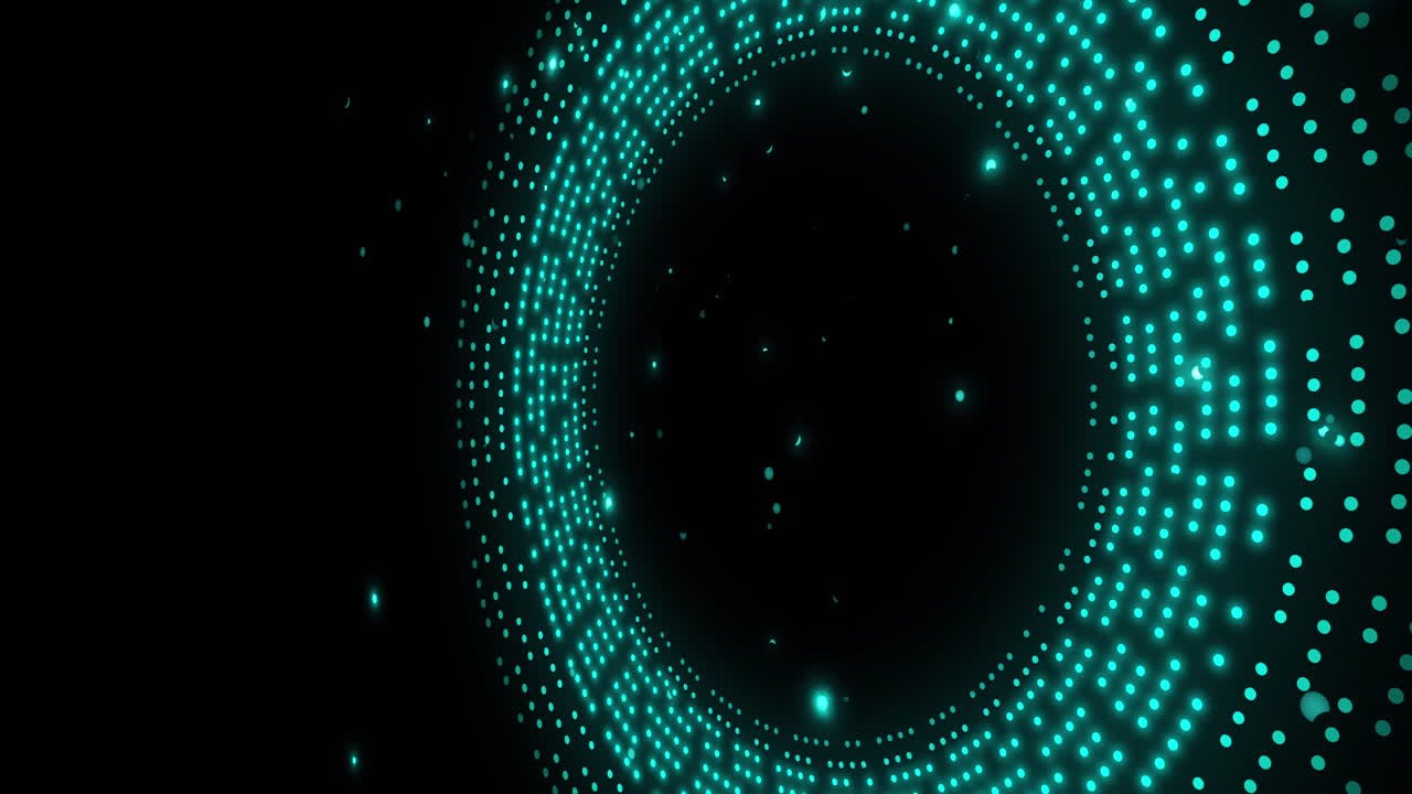 Animation of glowing blue spots in circular movement on black background