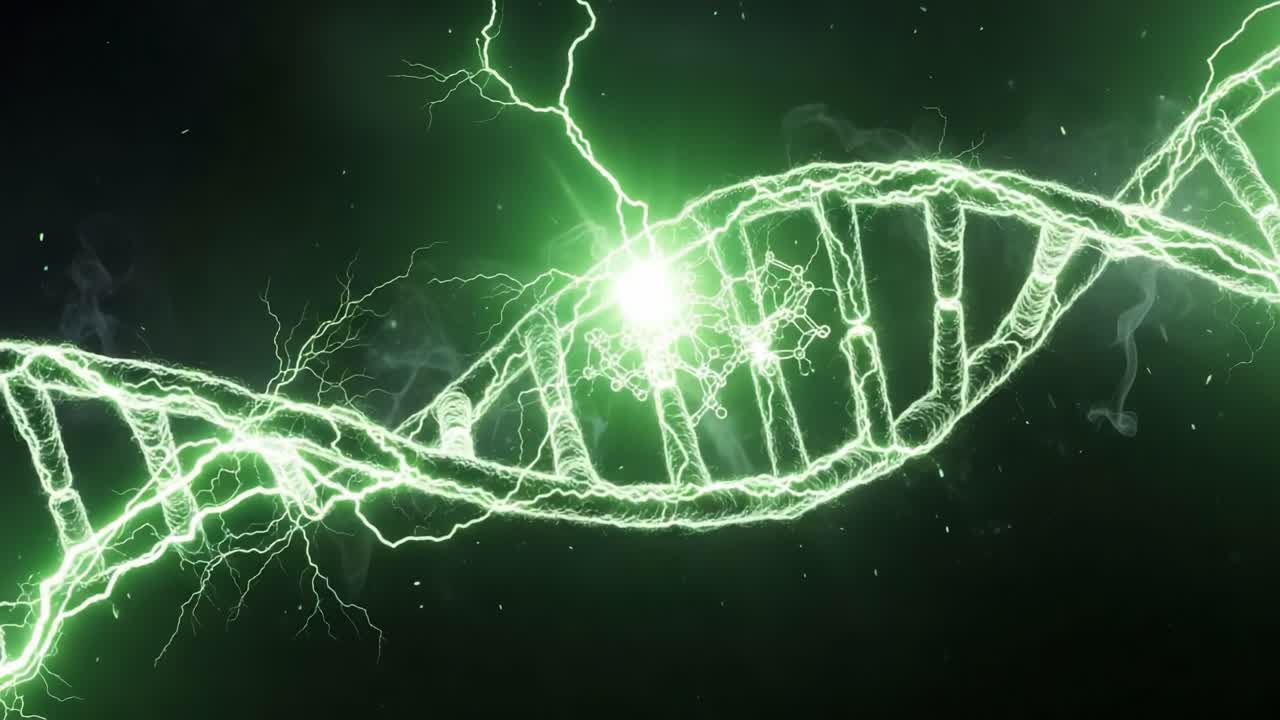 Electrifying DNA Double Helix: A Captivating Visualization of Genetic Structures and Energy Flow in a Stunning Green Aesthetic