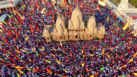 large religious gathering at a temple
