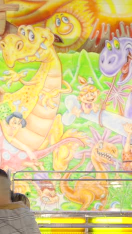 colorful dinosaur themed carnival ride