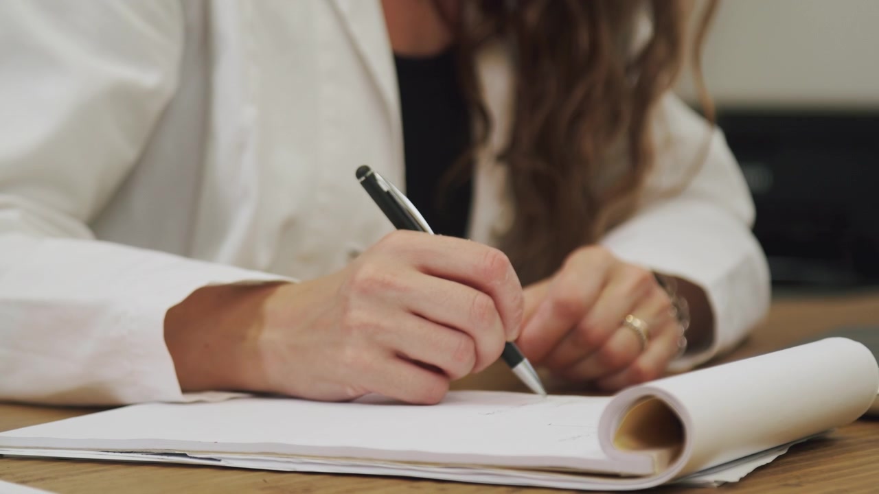 Doctor listening to patient and taking notes inside her clinic