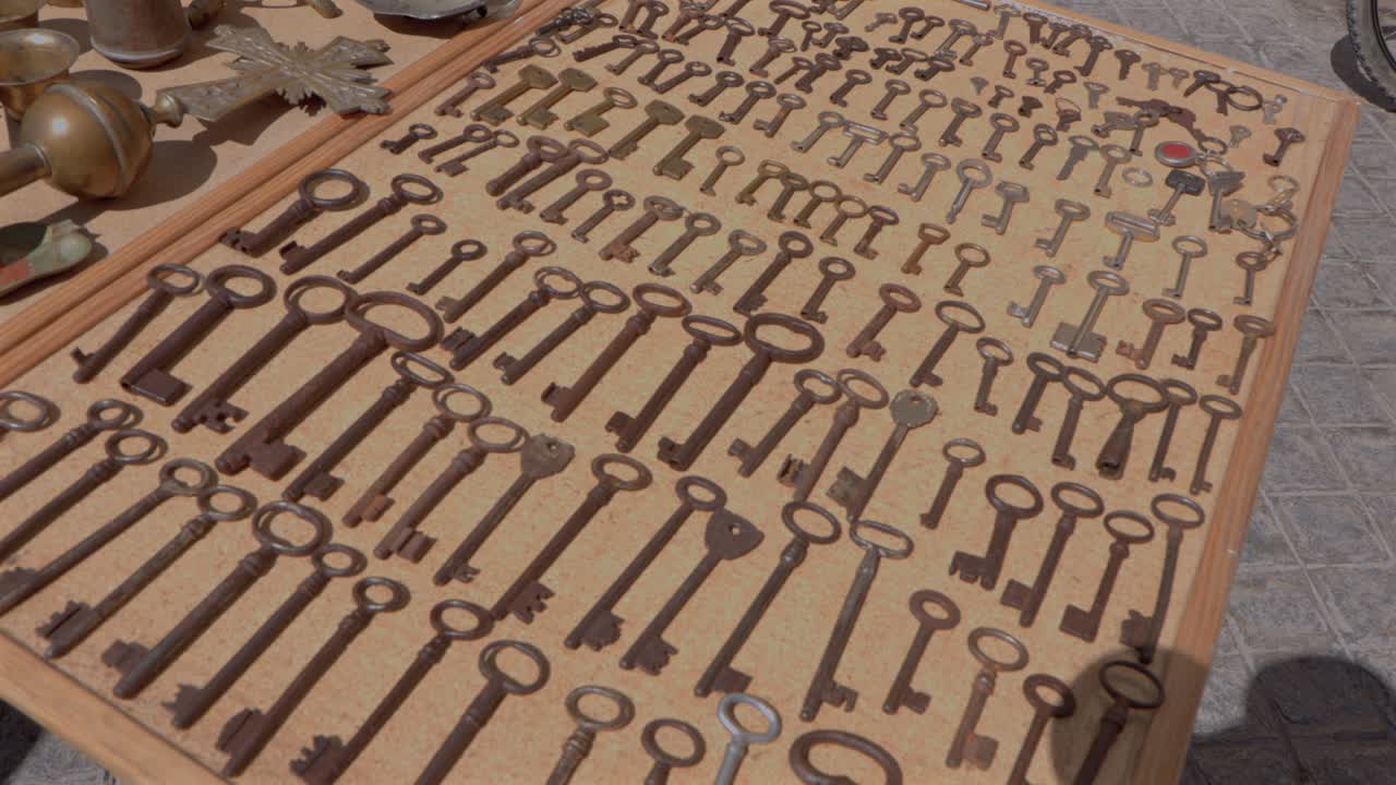 Variety Of Antique Keys Being Sold In Local Market In Spain