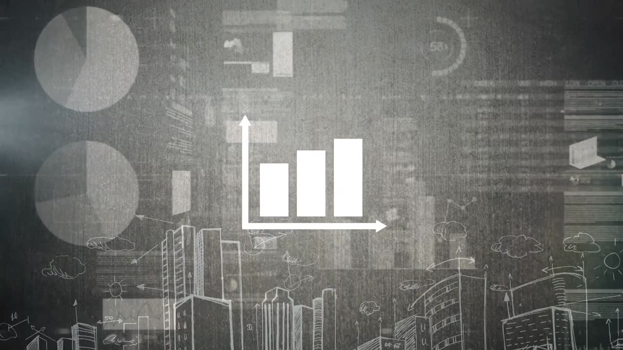 animación del procesamiento de datos estadísticos sobre el paisaje urbano