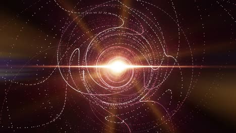 abstract particle magic effect rotate glow flare. 4k 3d abstract motion background seamless loop shining particles gold light rays rotation on black background with center golden circle flare light.