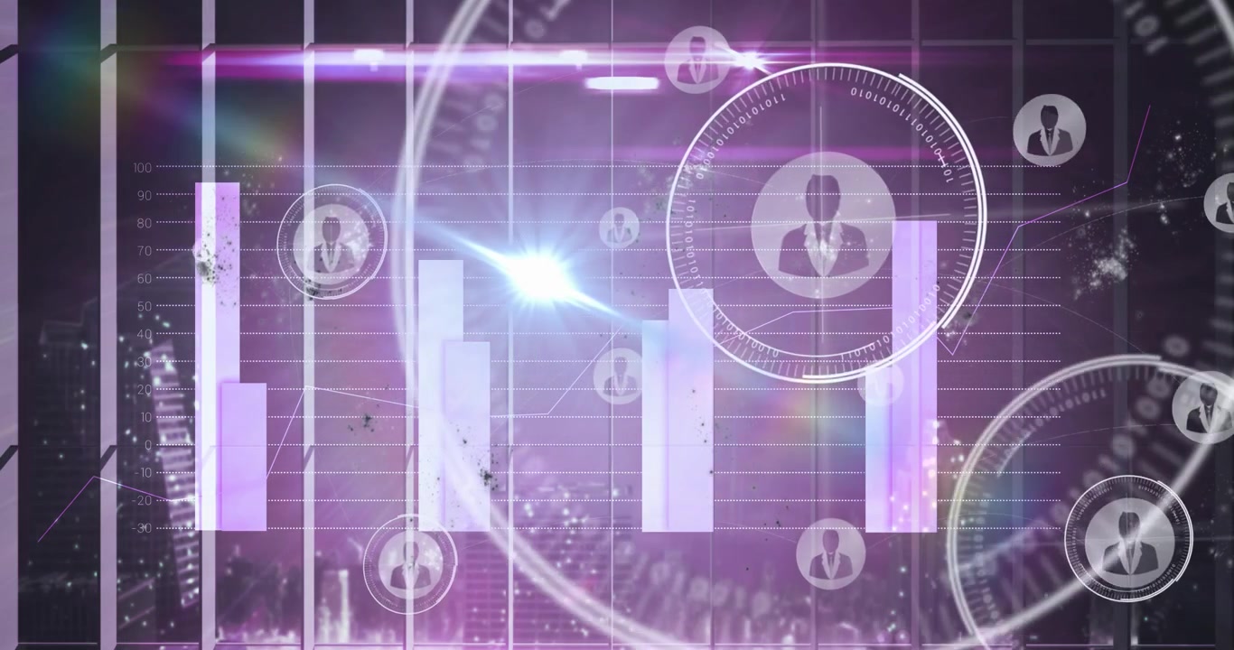 Animation of light over digital screen with diverse data