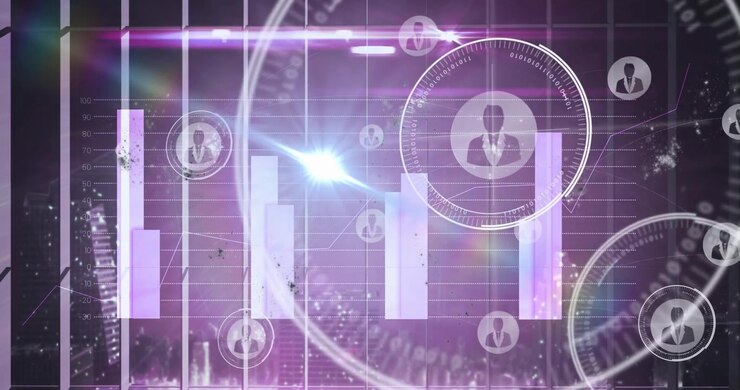 Animation of light over digital screen with diverse data