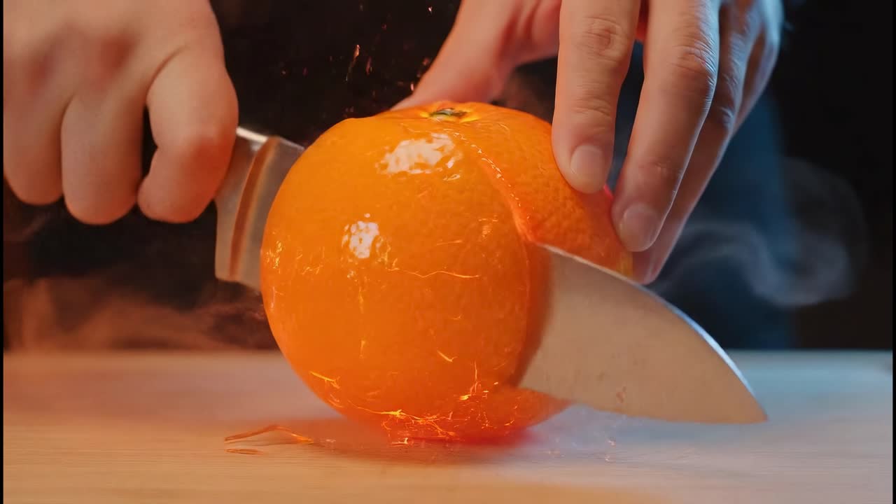 cortando una naranja con un cuchillo