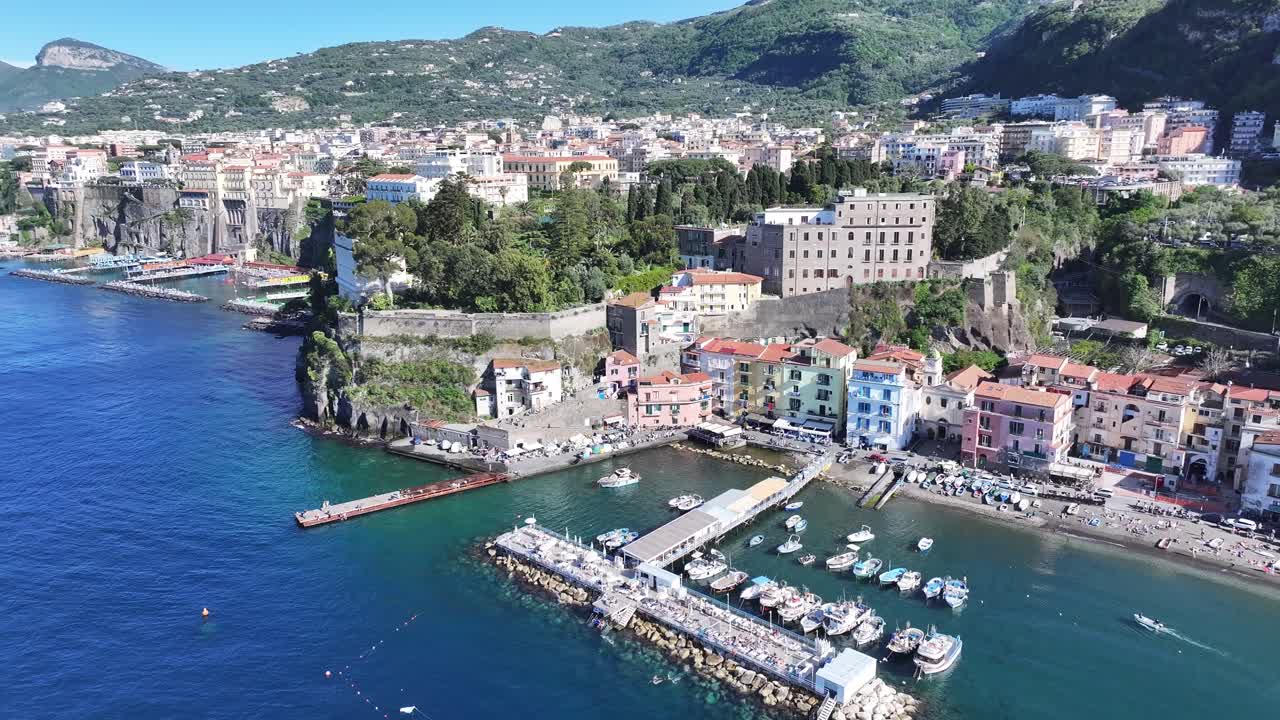 Sorrento Skyline At Naples In Campania Italy. Beach Landscape. Tourism Landmark. Sorrento Skyline At Naples In Campania Italy. Historical Cityscape. Gulf Of Salerno Skyline. Mediterranean Sea.