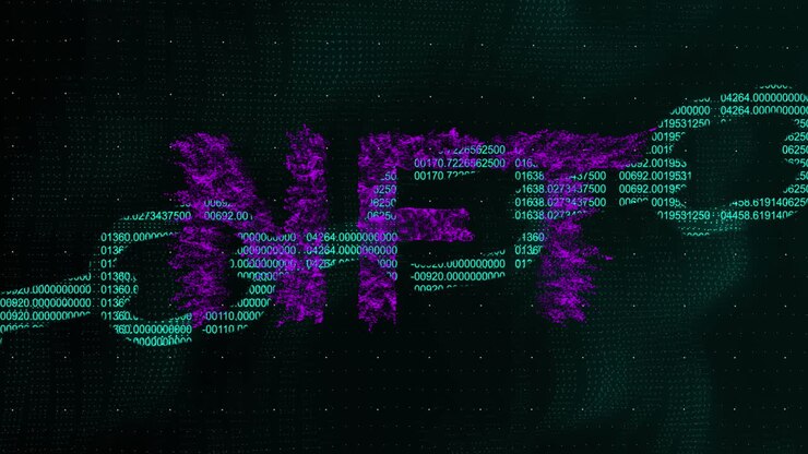 Animation of nft text over digital chain
