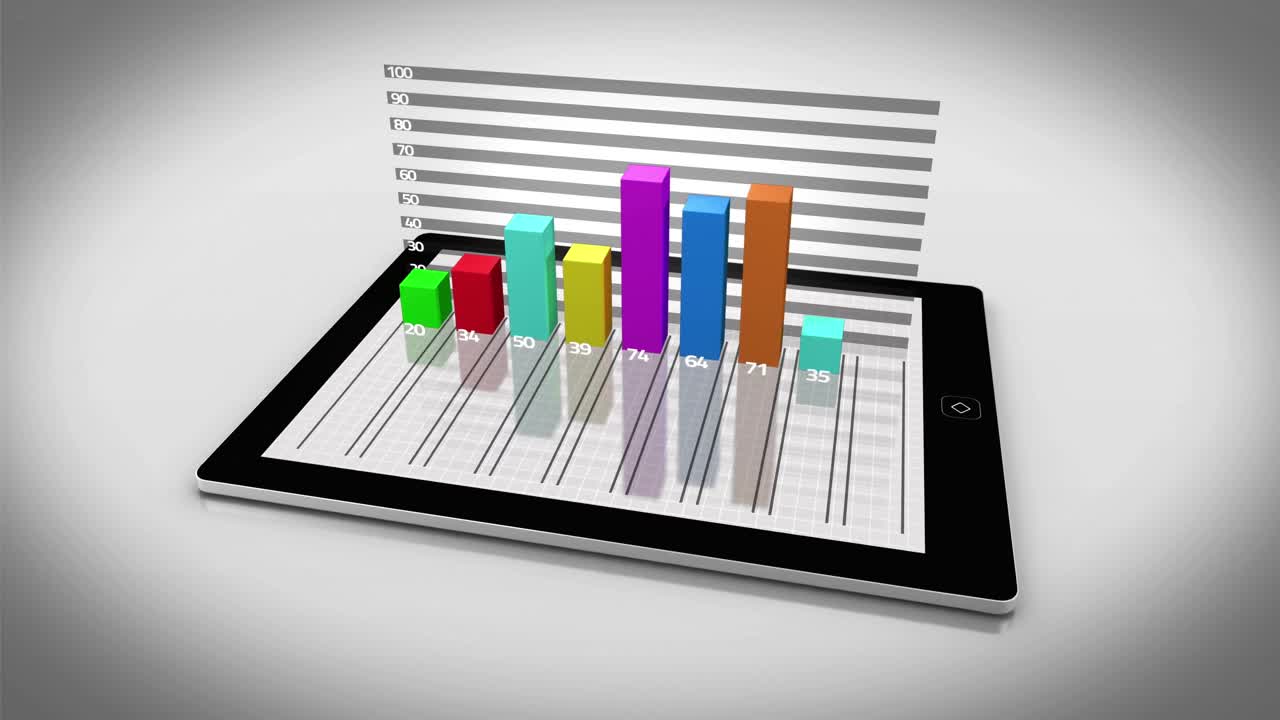 Colourful 3d bar chart on tablet pc