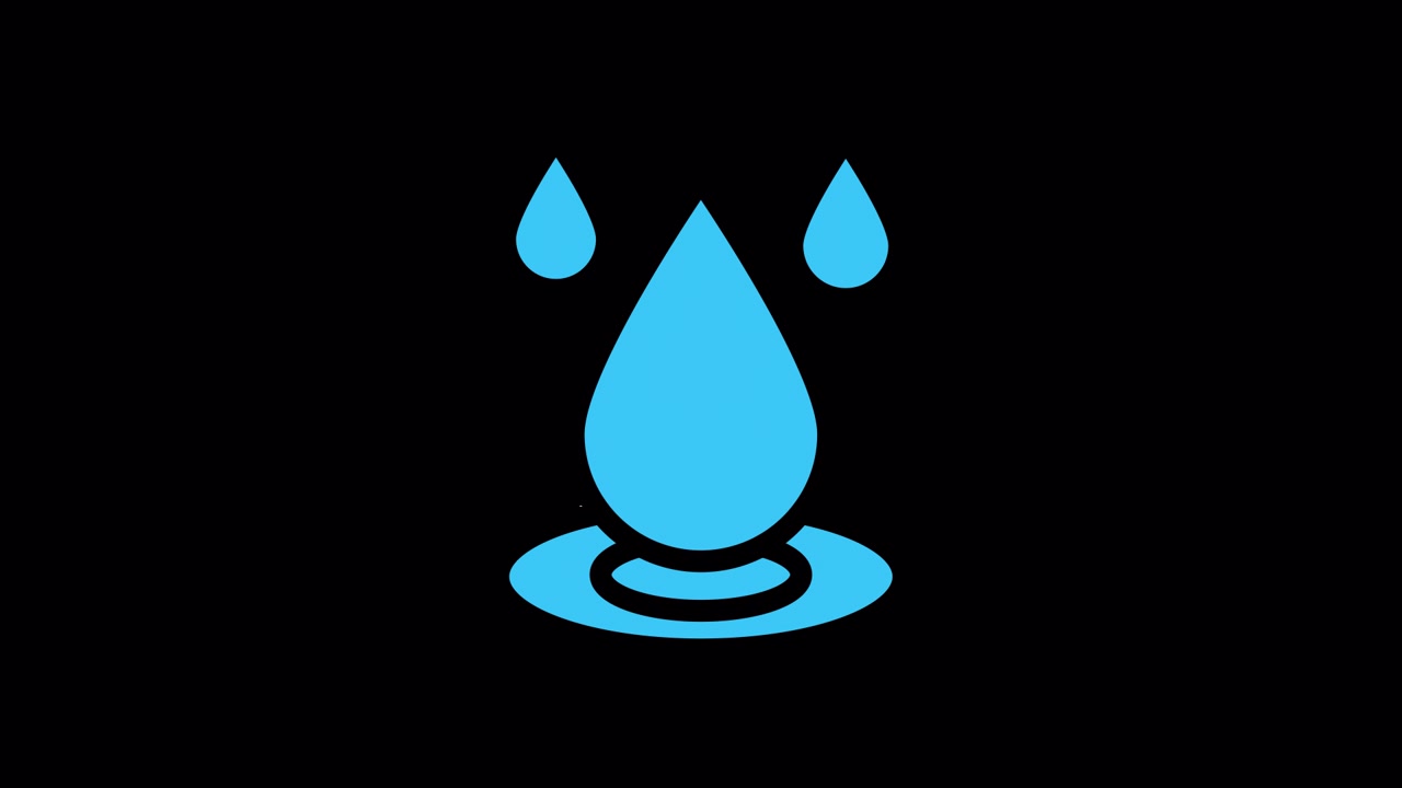 Animated Blue Water Drop Icon on Black Background