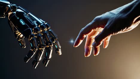 human and robot hands touching