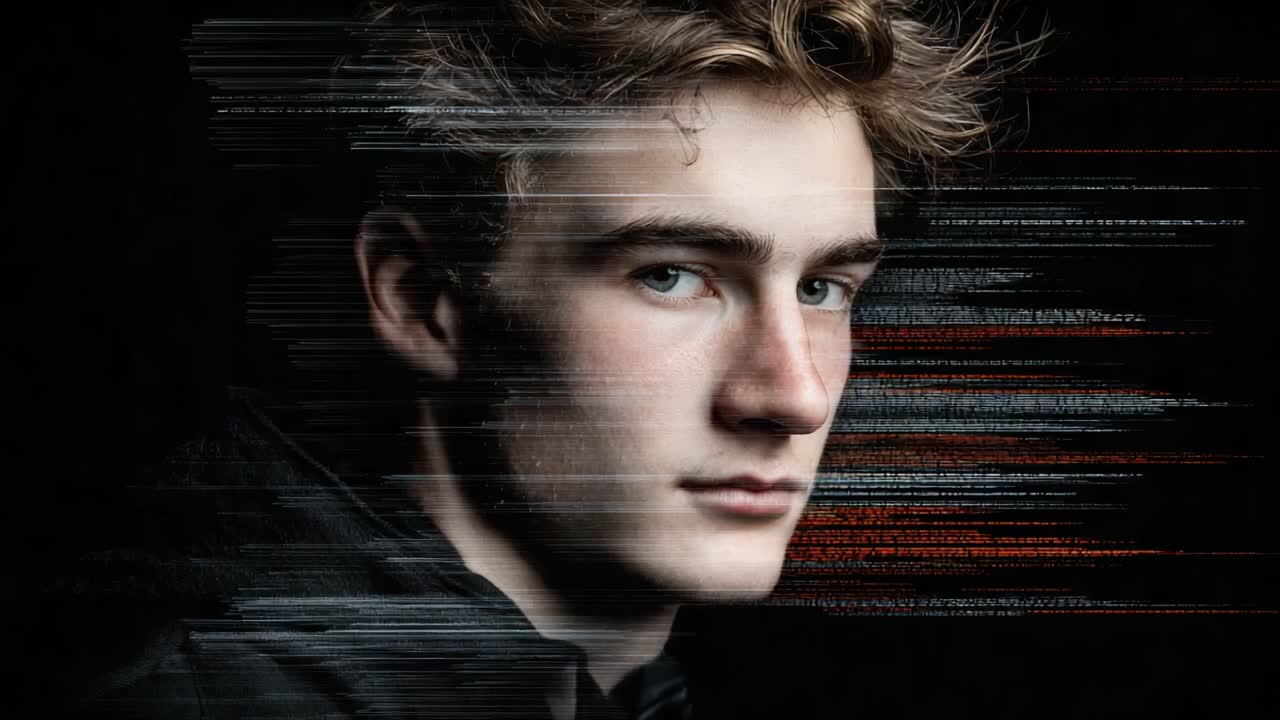 A captivating portrait of a young man showcasing motion blur effects, combining striking facial features with dynamic lines to create a sense of movement and energy