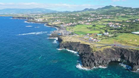 stunning aerial view of miradouro das pedras negras coastline in são miguel azores