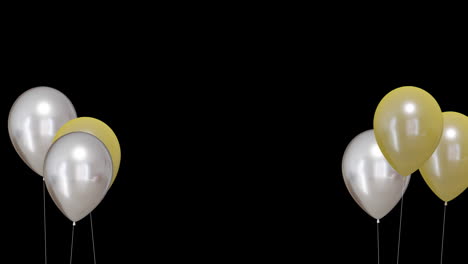 animación de globos de oro y plata con espacio de copia en fondo negro