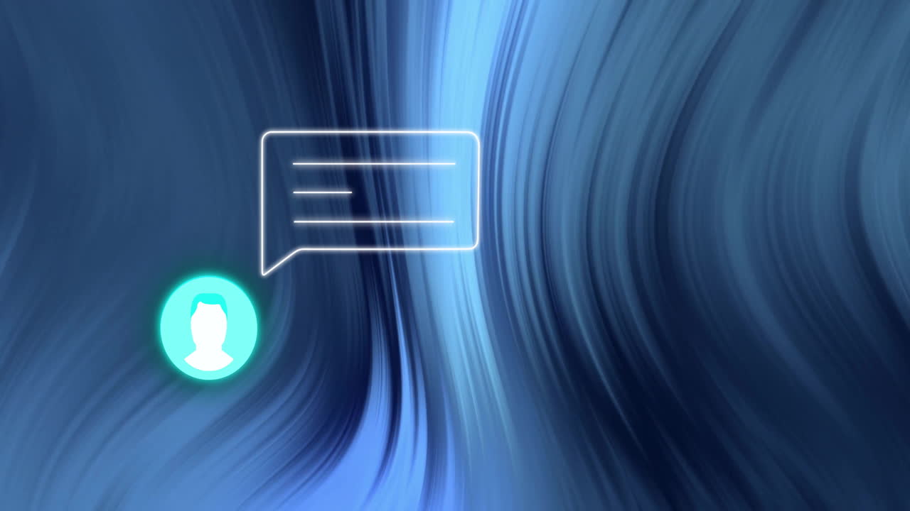 Animation of media icons over blue shapes