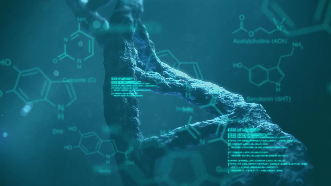 DNA e dati blu in movimento su sfondo blu