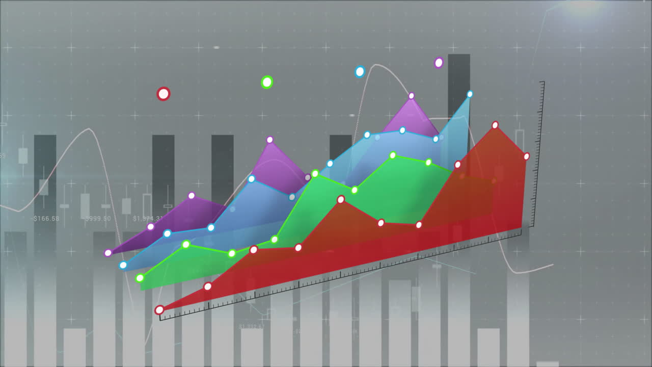animación del procesamiento de datos financieros sobre un fondo gris