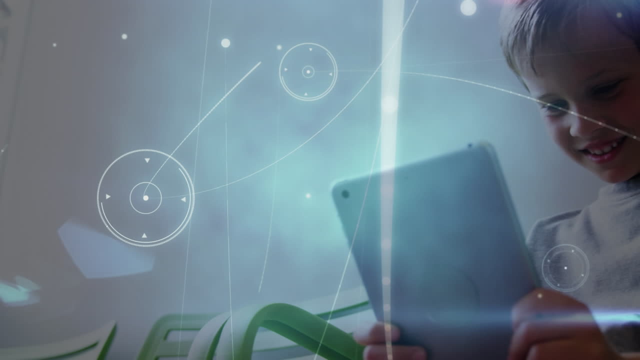 animación de la red de conexiones sobre el niño usando la tableta