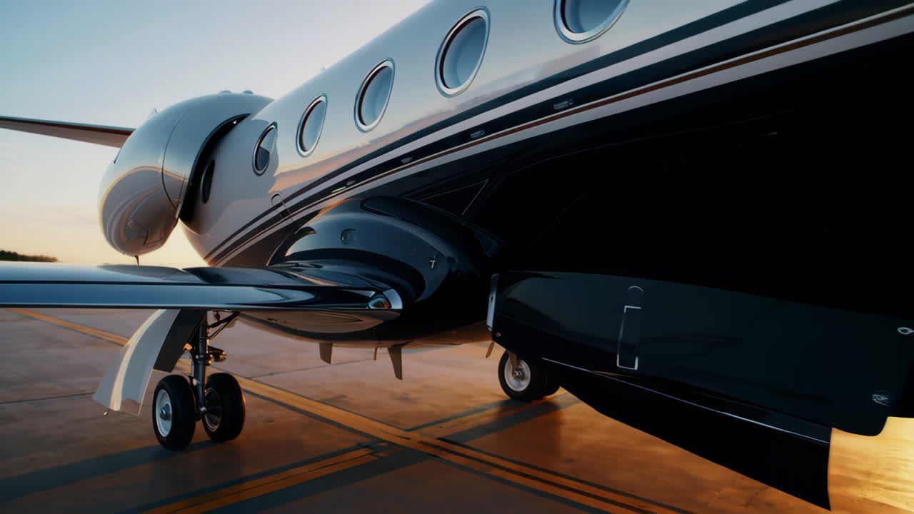 Private Jet on the Runway at Sunset