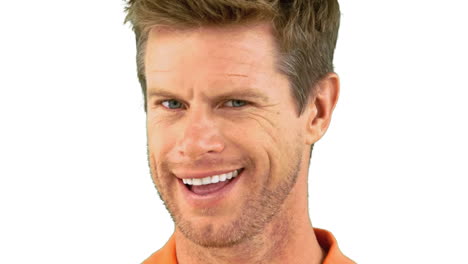 cheerful man winking an eye on white background