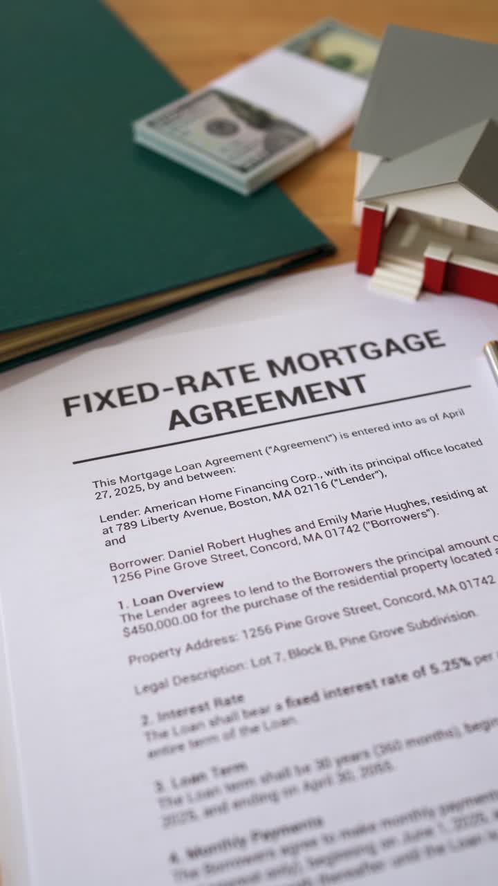 Concept of taking a fixed-rate mortgage to buy real estate. Vertical shot.