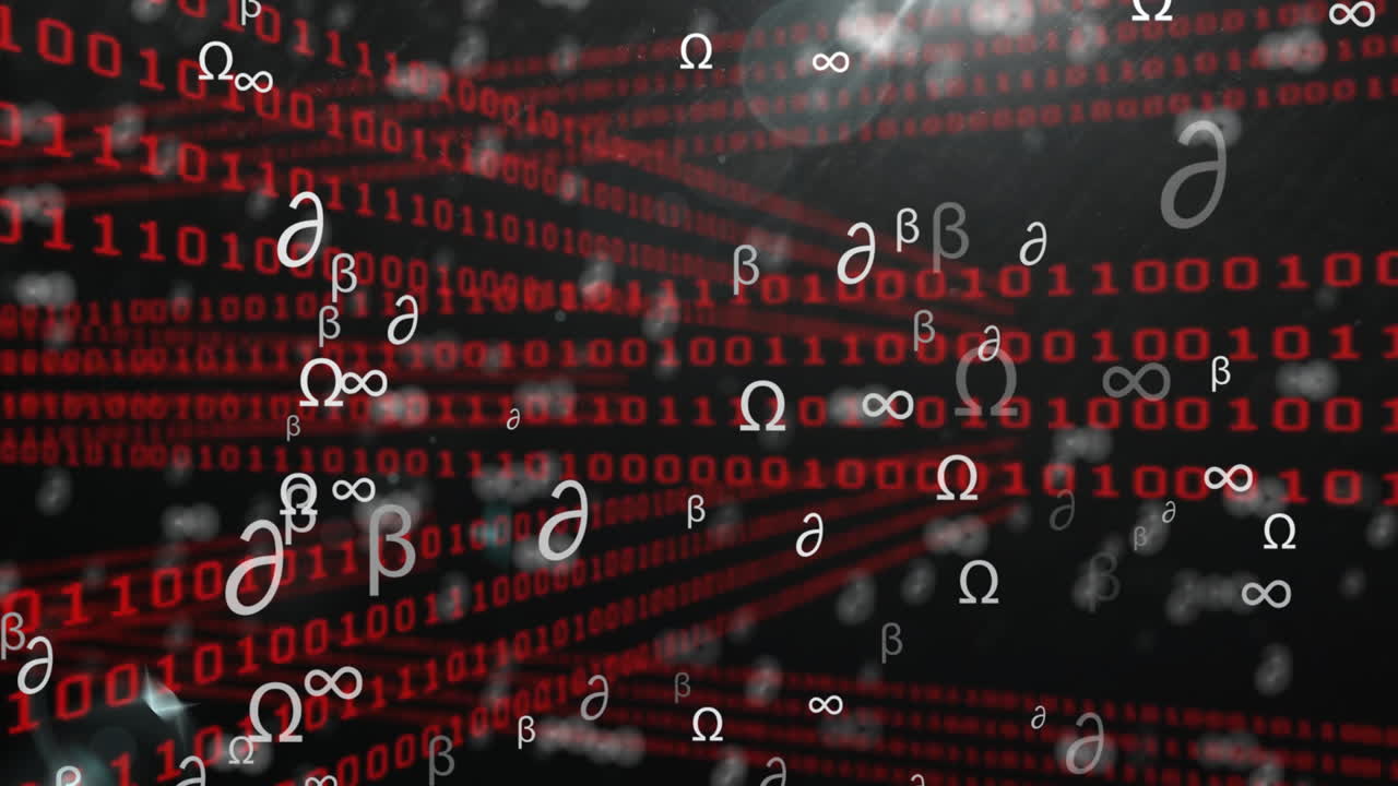 Animation of Greek letters intertwining with binary code in digital school concept