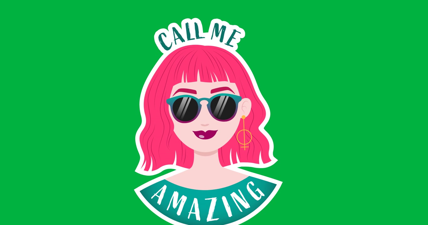 Digital animation of call me amazing and woman icon floating against black background