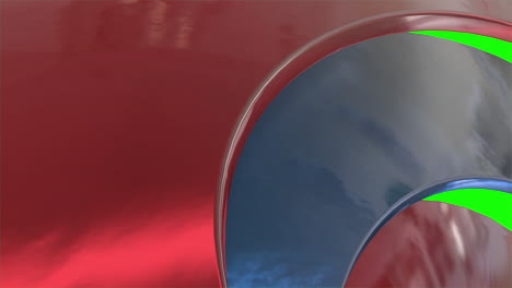 abstract blue and red metallic rings slowly rotating on greenscreen